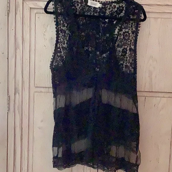 Perch by Blu Pepper black crochet sheer vest tunic length. Says 2xl. - Picture 1 of 11